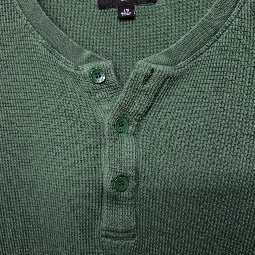 True Religion Thermal Henley Shirt Men Large Green Waffle Knit Streetwear Grunge